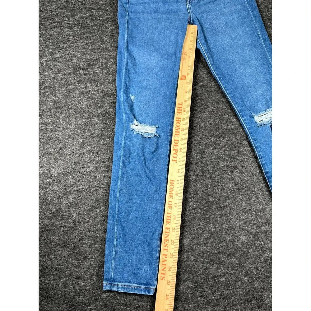 Express Jeans Womens 2R Blue Denim Distressed Medium Wash Skinny Leg High Rise‎